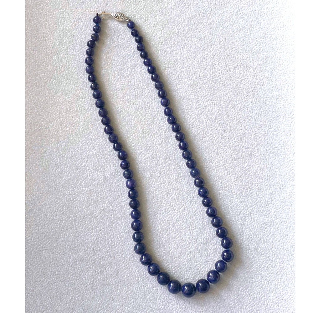 Vintage Lapis Lazuli Graduated Bead Necklace 14K White Gold Clasp 16" 39g - Picture 2 of 10
